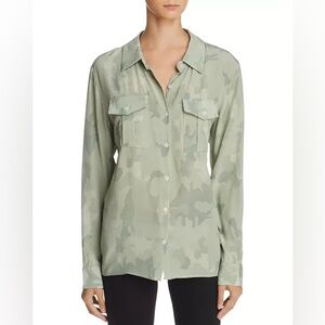 Rails Rhett Camo Print Silk Utility Blouse Button Down Green Women’s Size XS